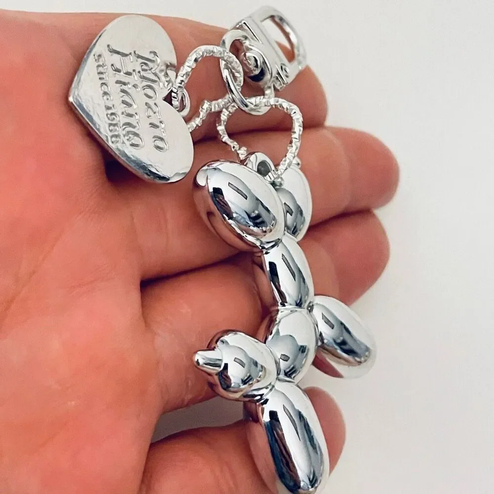 NWT Gorgeous Silver Metal Trendy Laser Balloon Art Dog Shiny Keychain Bag Charm